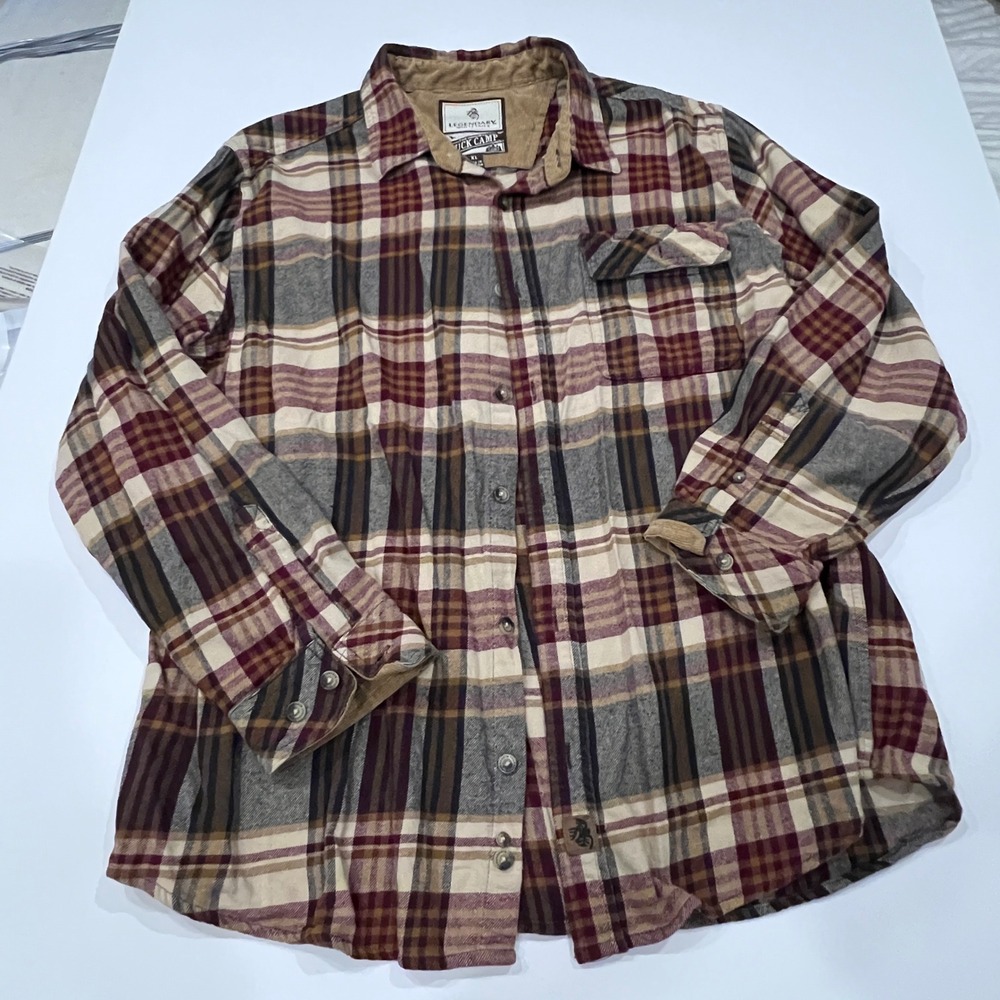 Legendary Whitetails Buck Camp Flannel Shirt Men XL Plaid Corduroy Collar
